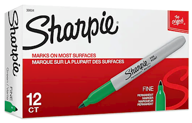 PERMANENT MARKERS, SHARPIE, FINE TIP, GREEN, 12/CT LARGE
